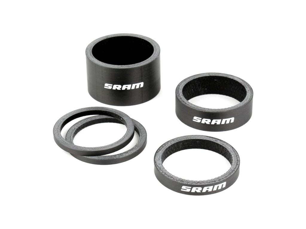 RS KIT ESPACIADOR HORQUILLA CARBON (2.5mm x 2, 5mm x 1, 10mm x 1, 20mm x 1) LOGO SRAM BLANCO - Imagen 1