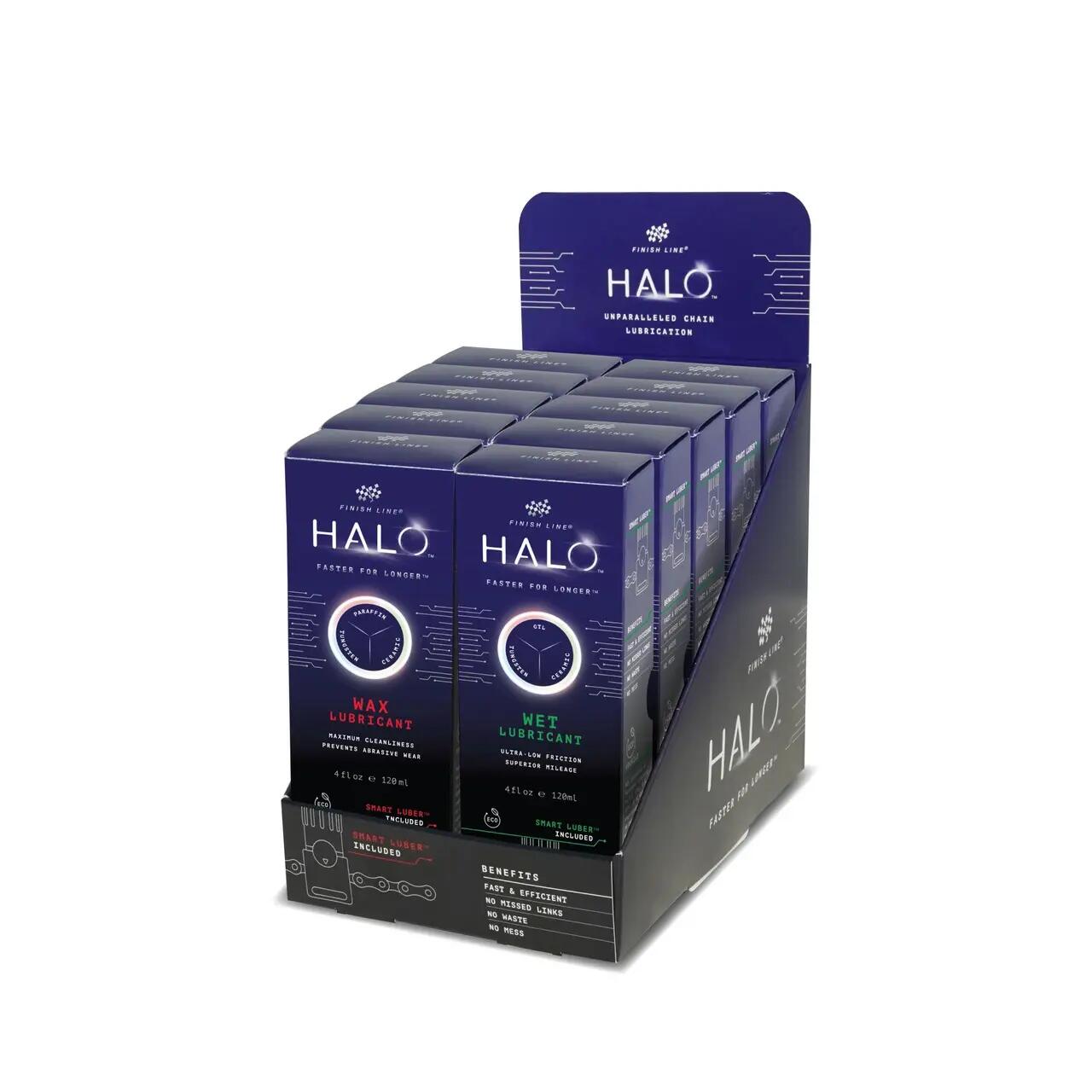 Finish Line - HALO® - Lubricante de Cera (10 uds) - 4oz/120ml - Botella + Smart Luber™ + Expositor - Imagen 1