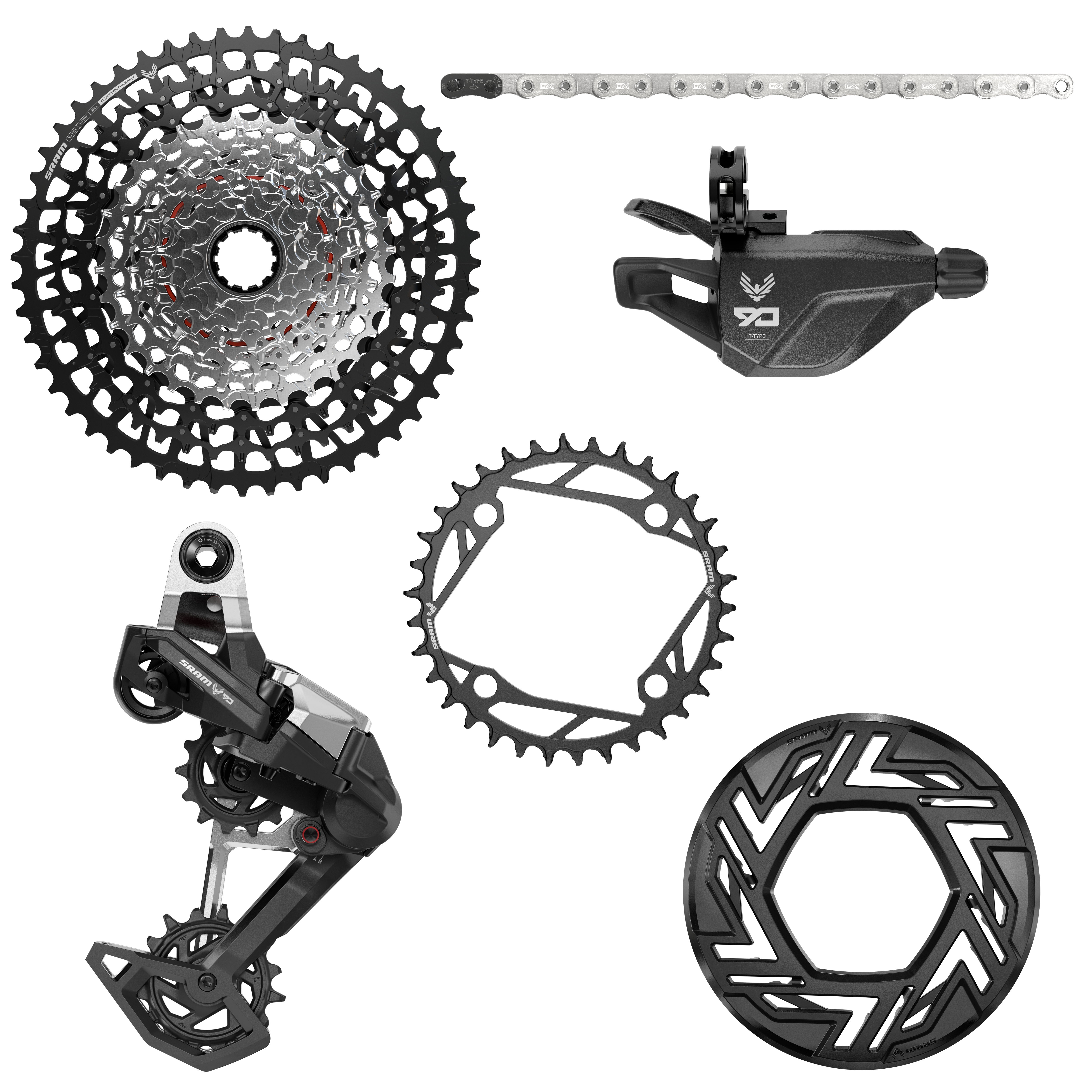 SRM GRUPO EAGLE 90 EMTB BCD (Rear Der, Single Click Trigger wClamp, CR 104BCD T-Type 34T, Clip-on Guard , GX T-Type chain 126l, CS XS-1275 BLK 10-52t) - Imagen 1