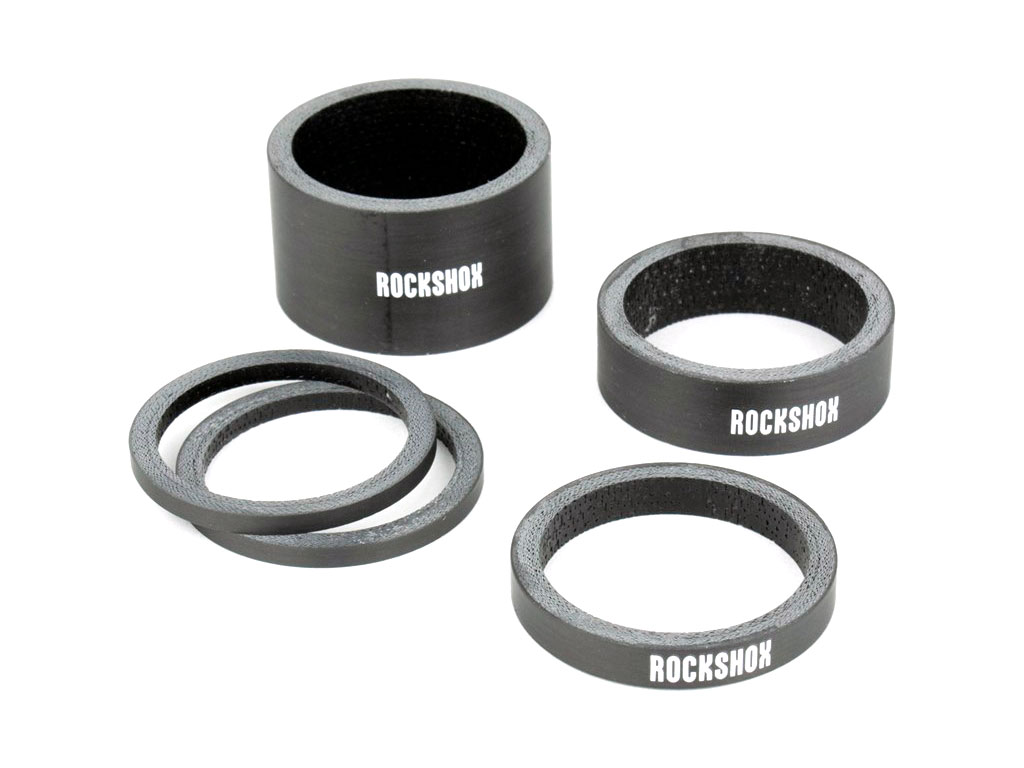 RS KIT ESPACIADOR HORQUILLA CARBON (2.5mm x 2, 5mm x 1, 10mm x 1, 20mm x 1) LOGO RS BLANCO
