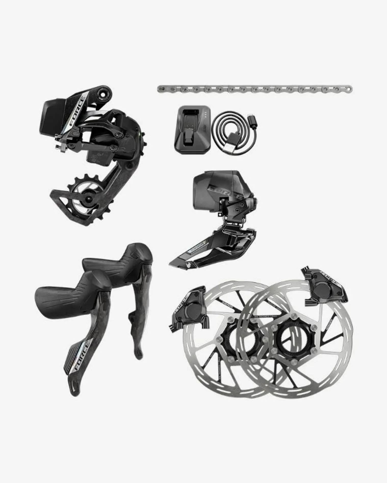 SRM FORCE E-TAP AXS E1 2X GRUPO HIDRO FLAT MOUNT CL (USB-C CHARGER) - Imagen 1